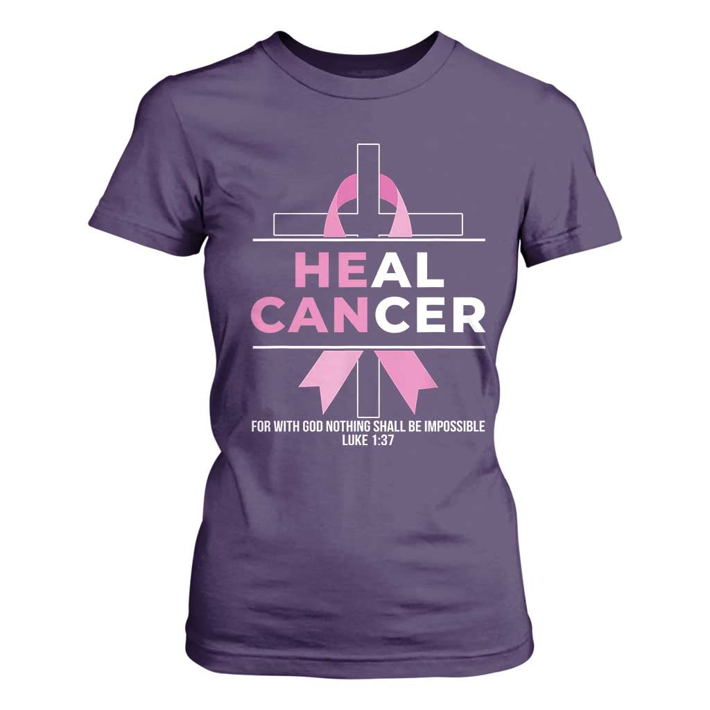 Male Breast Cancer T Shirt For Women He Can Heal Cancer Christian Pink Ribbon TS11 Purple Print Your Wear