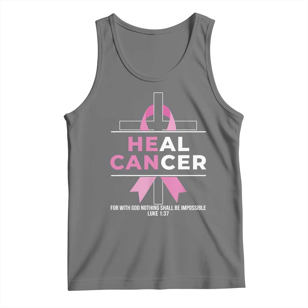Male Breast Cancer Tank Top He Can Heal Cancer Christian Pink Ribbon TS11 Black Heather Print Your Wear