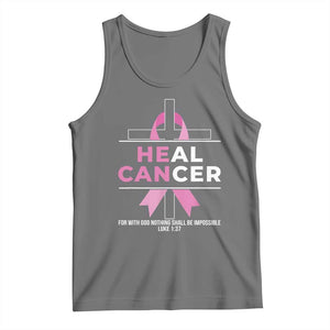 Male Breast Cancer Tank Top He Can Heal Cancer Christian Pink Ribbon TS11 Black Heather Print Your Wear