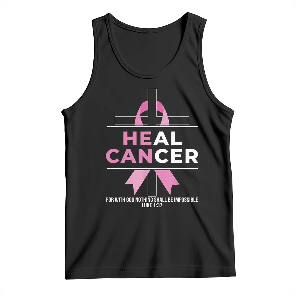 Male Breast Cancer Tank Top He Can Heal Cancer Christian Pink Ribbon TS11 Black Print Your Wear