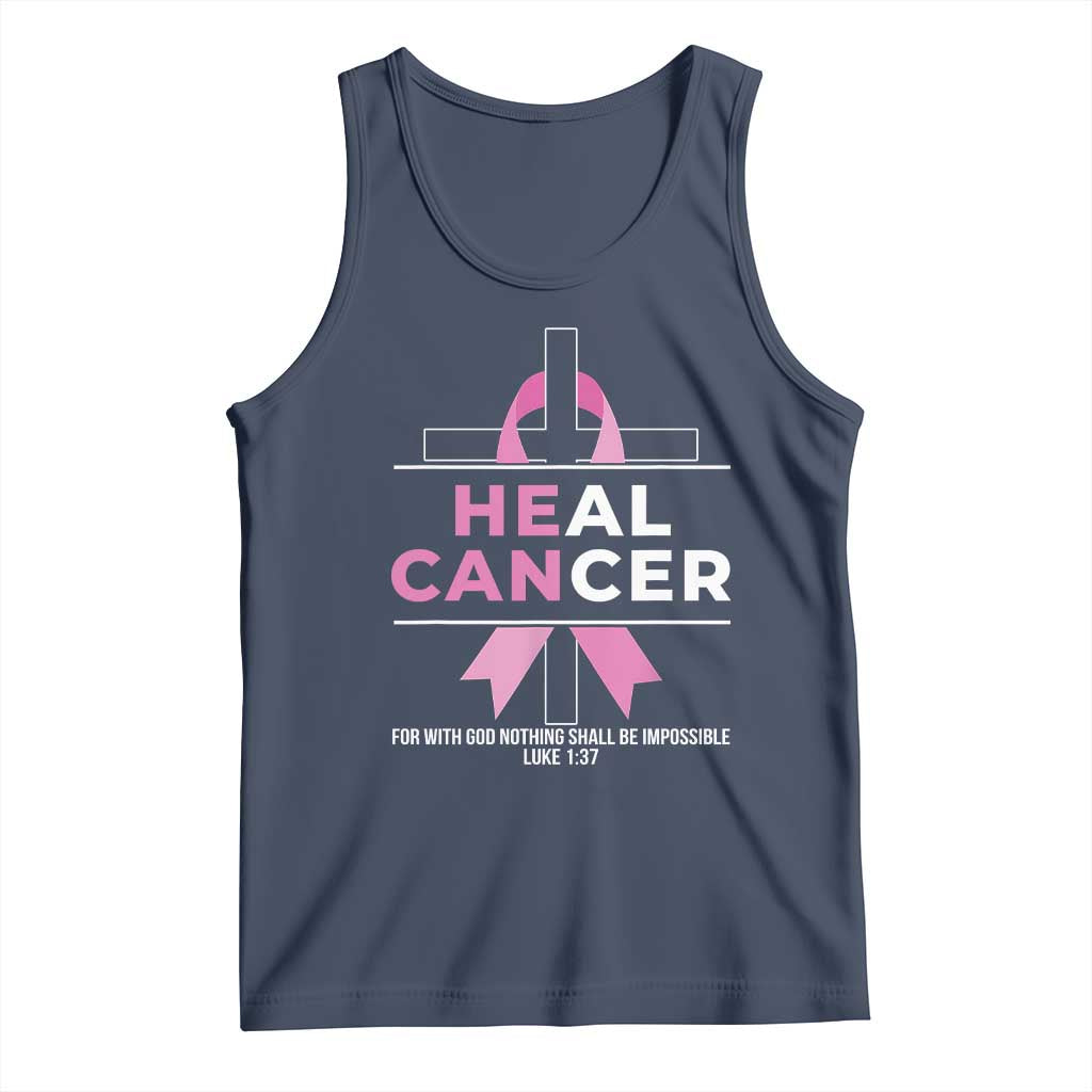 Male Breast Cancer Tank Top He Can Heal Cancer Christian Pink Ribbon TS11 Navy Print Your Wear
