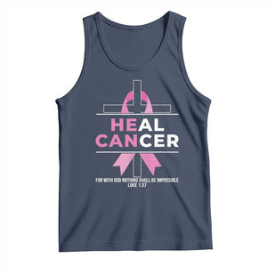 Male Breast Cancer Tank Top He Can Heal Cancer Christian Pink Ribbon TS11 Navy Print Your Wear