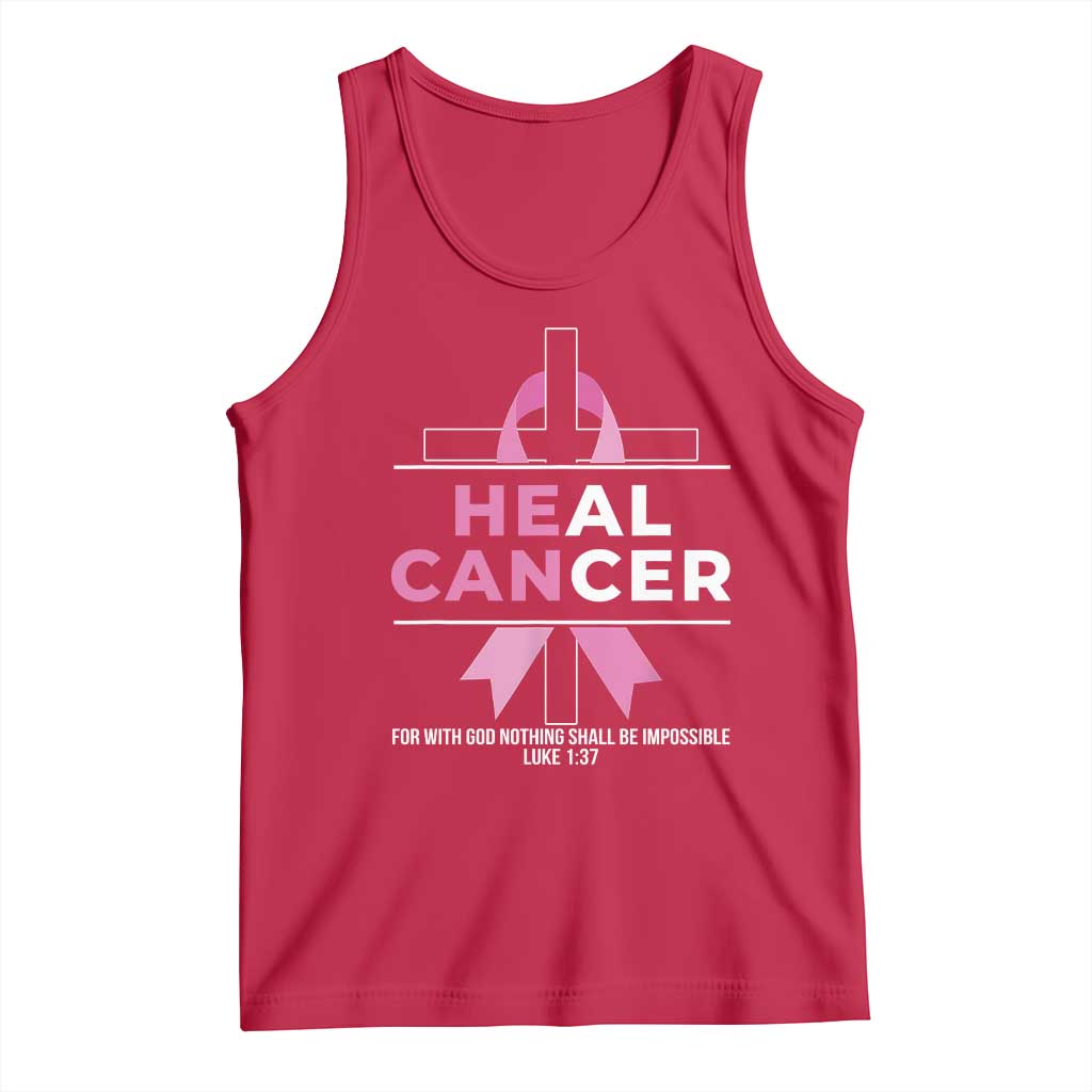 Male Breast Cancer Tank Top He Can Heal Cancer Christian Pink Ribbon TS11 Red Print Your Wear