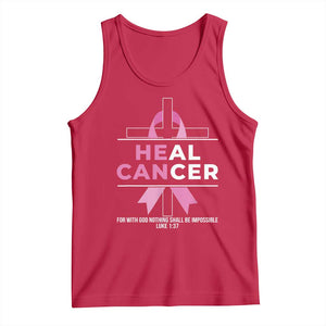 Male Breast Cancer Tank Top He Can Heal Cancer Christian Pink Ribbon TS11 Red Print Your Wear
