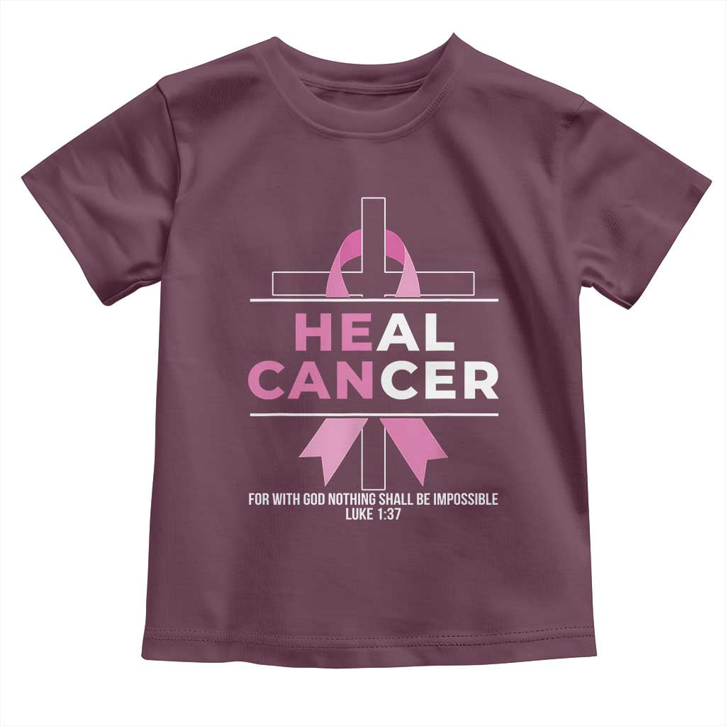 Male Breast Cancer Toddler T Shirt He Can Heal Cancer Christian Pink Ribbon TS11 Maroon Print Your Wear