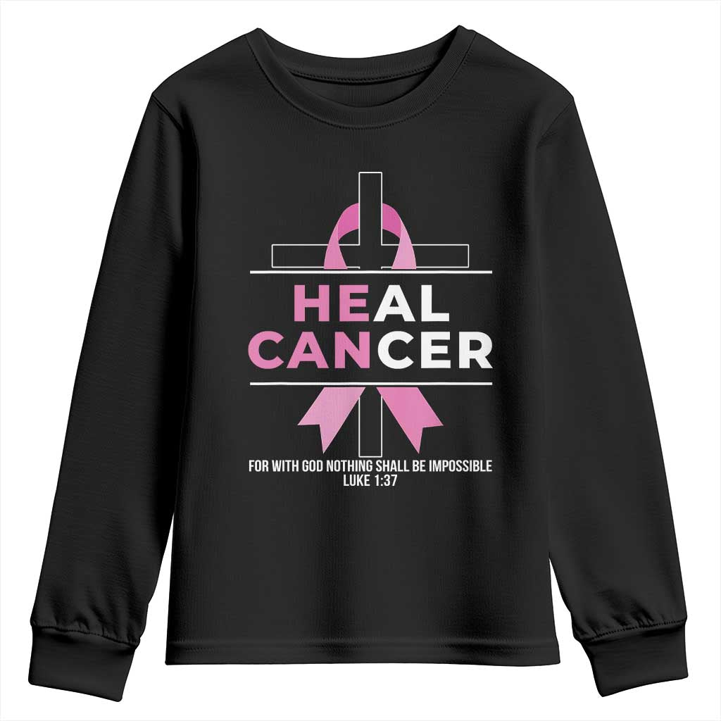 Male Breast Cancer Youth Sweatshirt He Can Heal Cancer Christian Pink Ribbon TS11 Black Print Your Wear