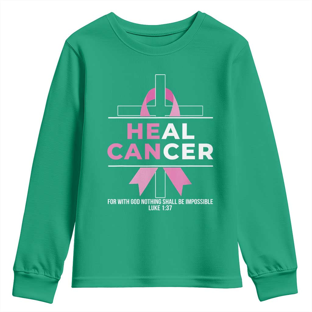 Male Breast Cancer Youth Sweatshirt He Can Heal Cancer Christian Pink Ribbon TS11 Irish Green Print Your Wear