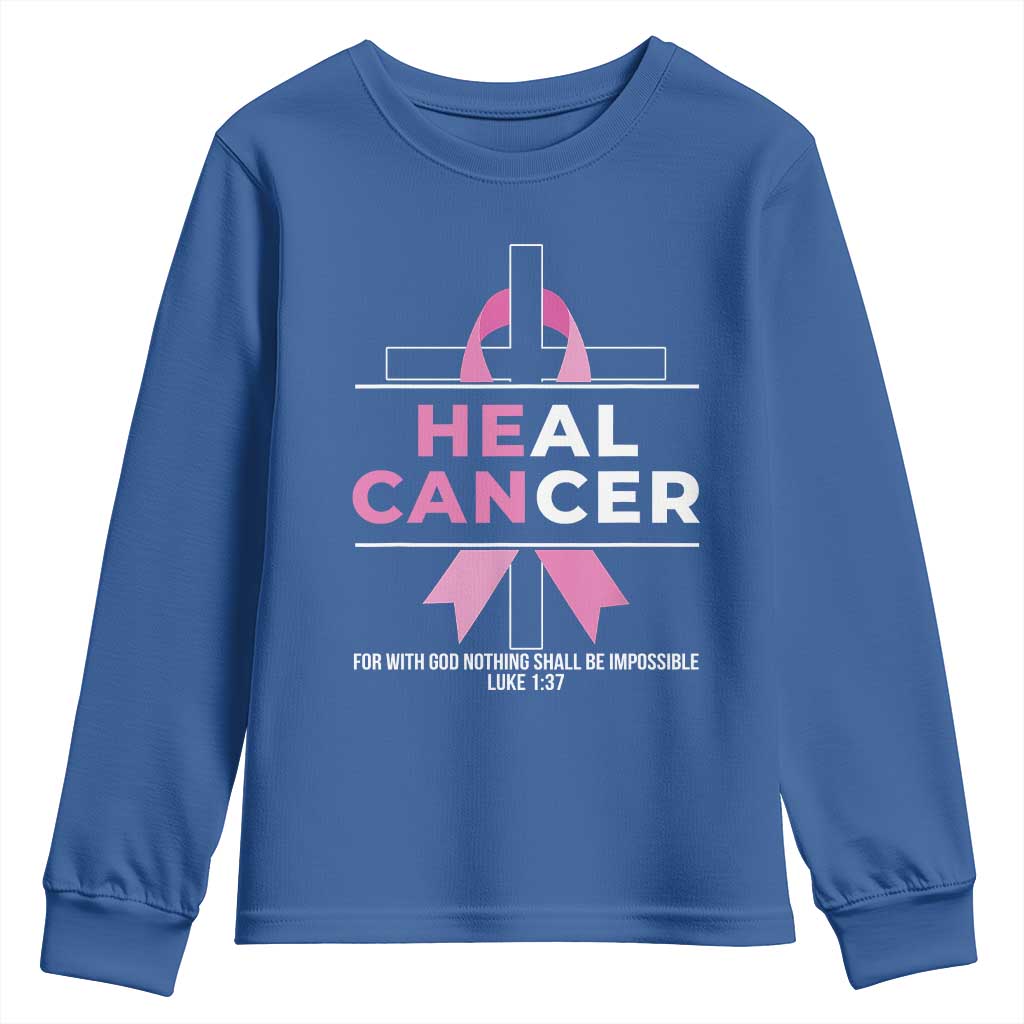 Male Breast Cancer Youth Sweatshirt He Can Heal Cancer Christian Pink Ribbon TS11 Royal Blue Print Your Wear