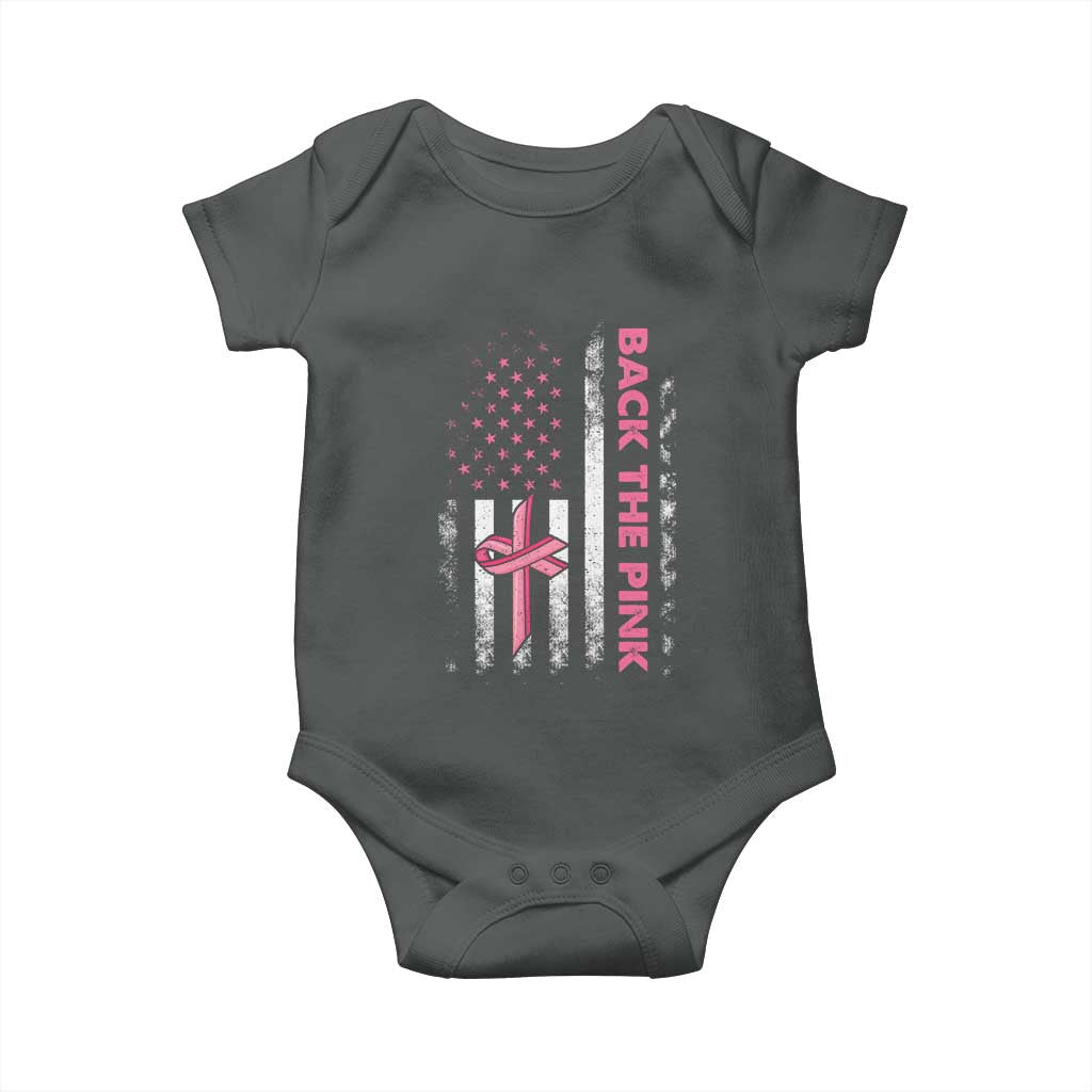 Breast Cancer Awareness Baby Onesie Back The Pink Warrior American Flag TS11 Dark Heather Print Your Wear