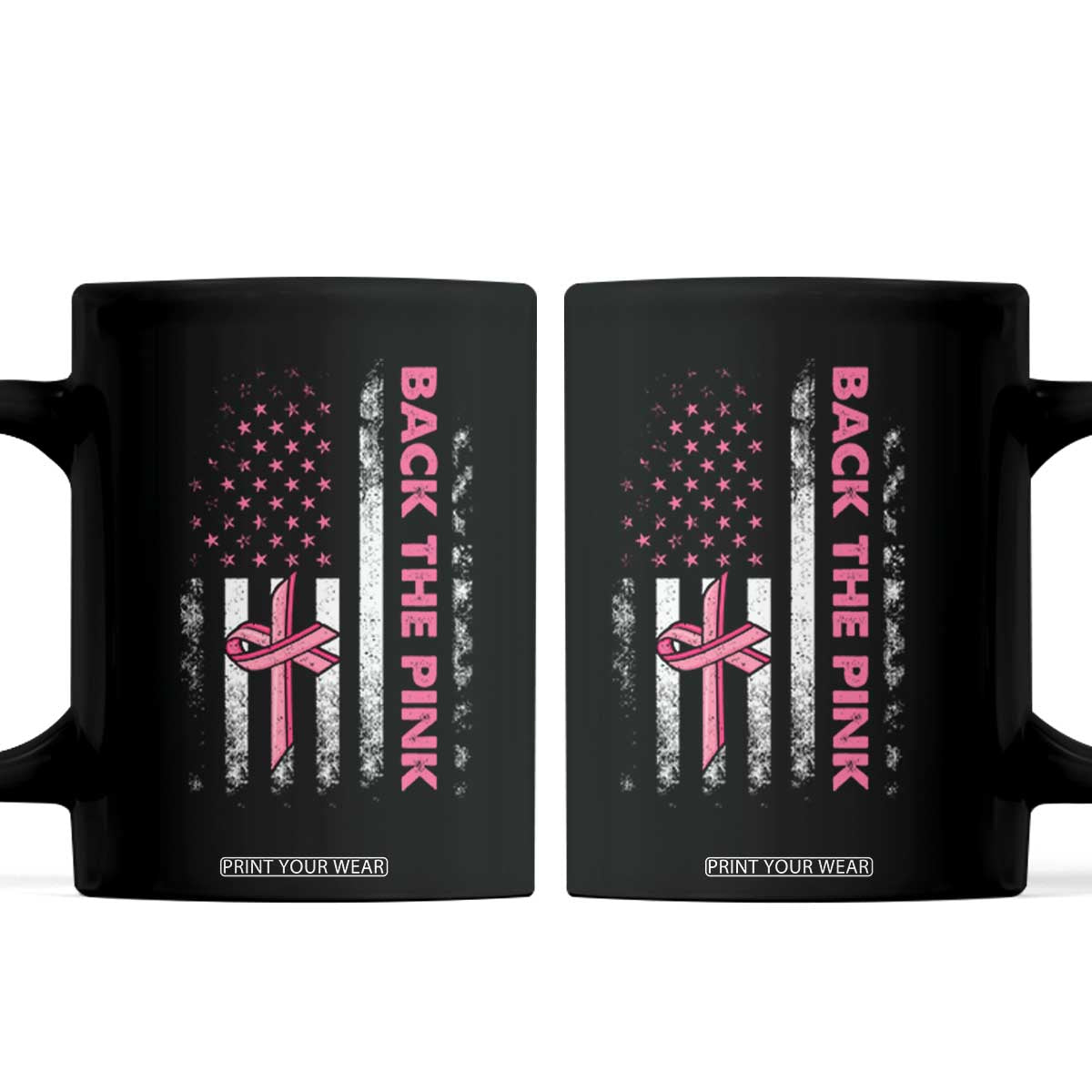 Breast Cancer Awareness Coffee Mug Back The Pink Warrior American Flag TS11 Black Print Your Wear