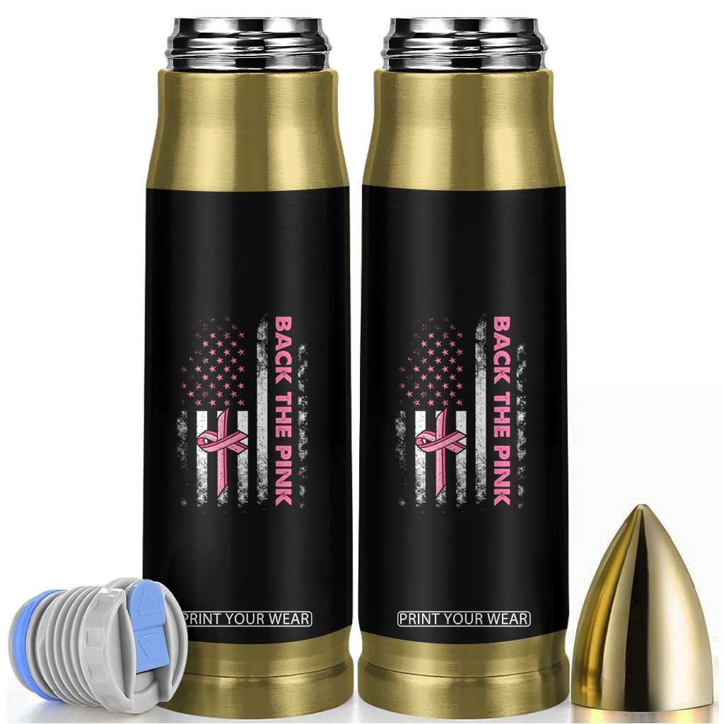 Breast Cancer Awareness Bullet Tumbler Back The Pink Warrior American Flag TS11 Black Print Your Wear