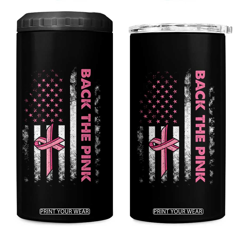 Breast Cancer Awareness 4 in 1 Can Cooler Tumbler Back The Pink Warrior American Flag TS11 One Size: 16 oz Black Print Your Wear