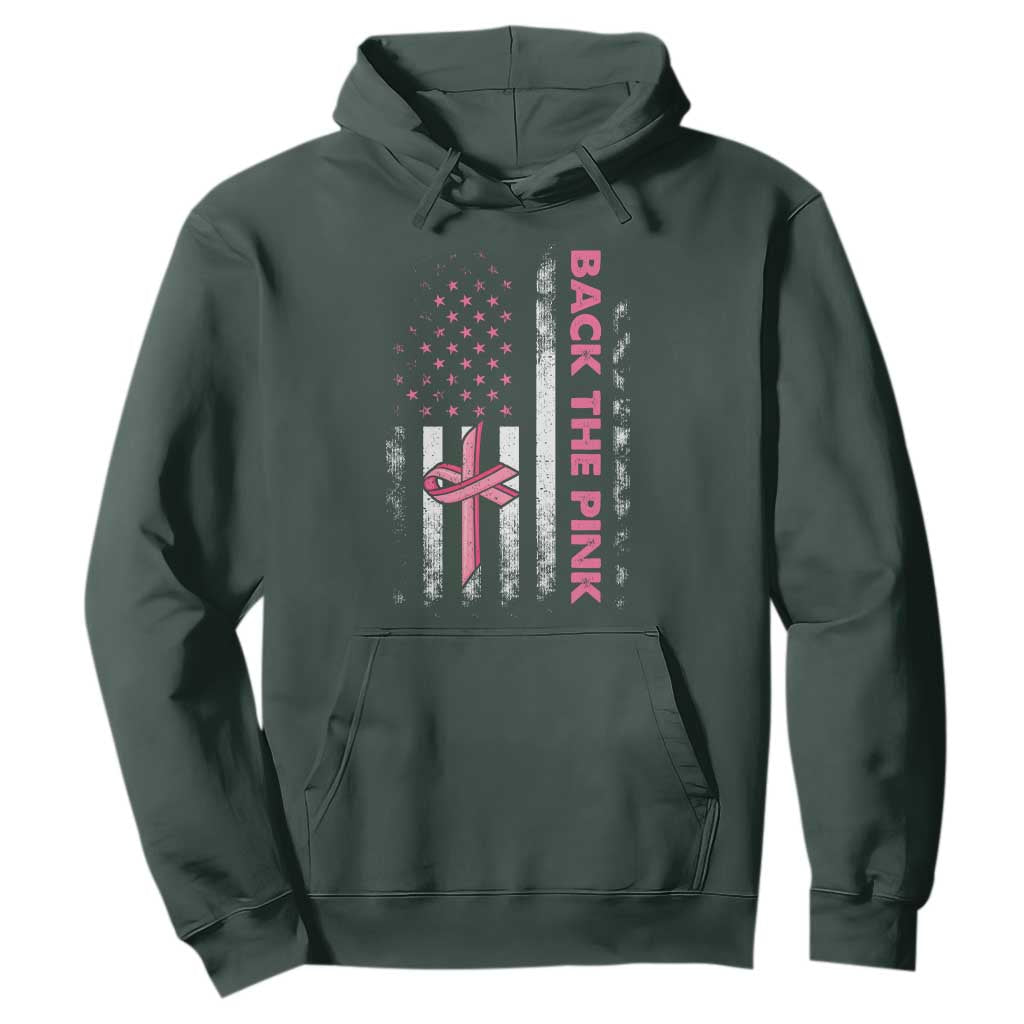 Breast Cancer Awareness Hoodie Back The Pink Warrior American Flag TS11 Dark Forest Green Print Your Wear