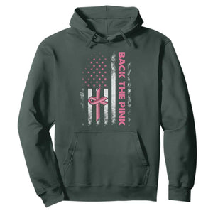 Breast Cancer Awareness Hoodie Back The Pink Warrior American Flag TS11 Dark Forest Green Print Your Wear