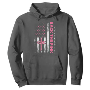 Breast Cancer Awareness Hoodie Back The Pink Warrior American Flag TS11 Dark Heather Print Your Wear