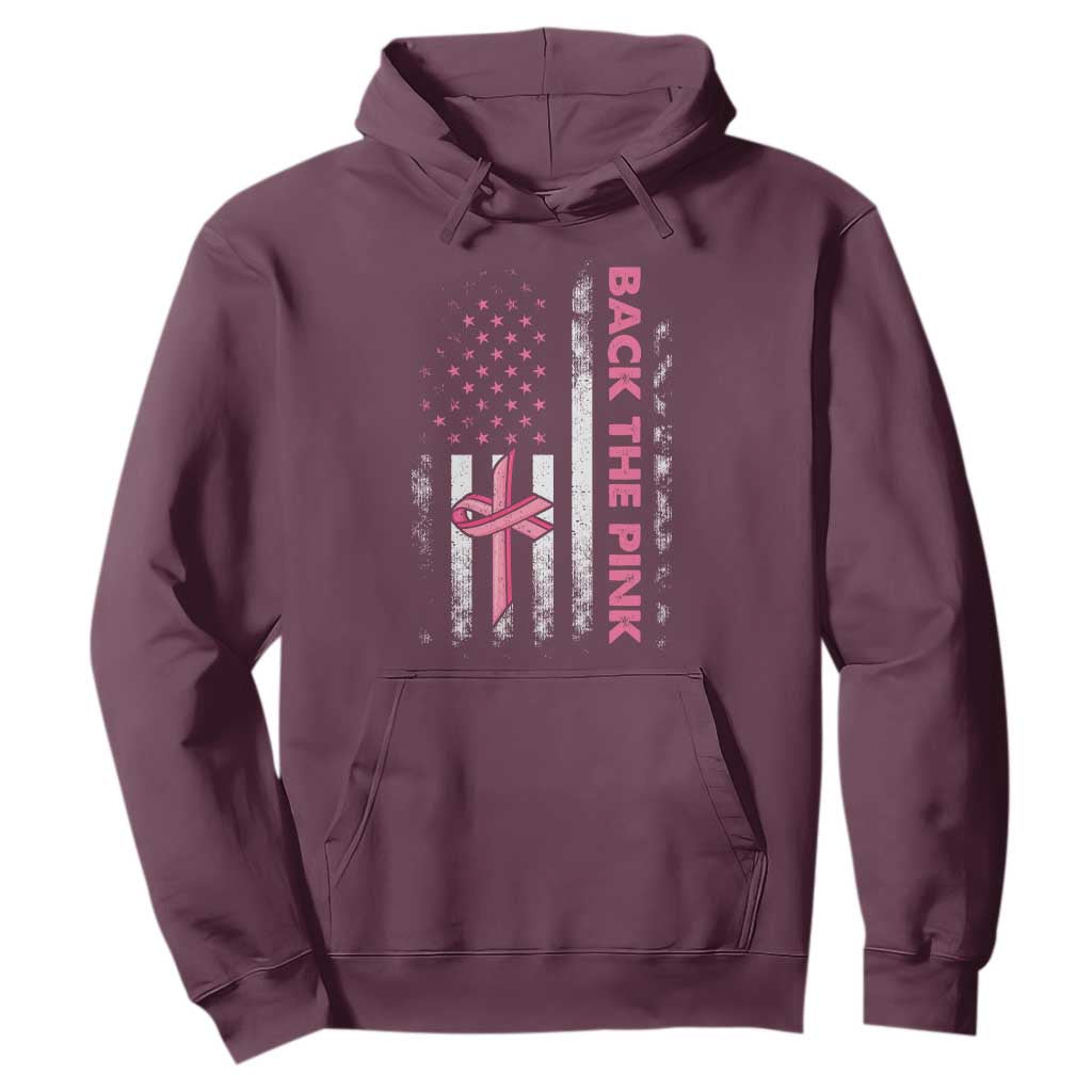 Breast Cancer Awareness Hoodie Back The Pink Warrior American Flag TS11 Maroon Print Your Wear
