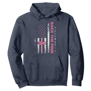 Breast Cancer Awareness Hoodie Back The Pink Warrior American Flag TS11 Navy Print Your Wear