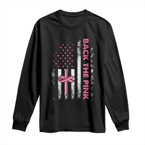 Breast Cancer Awareness Long Sleeve Shirt Back The Pink Warrior American Flag TS11 Black Print Your Wear