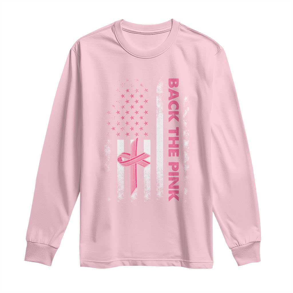 Breast Cancer Awareness Long Sleeve Shirt Back The Pink Warrior American Flag TS11 Light Pink Print Your Wear