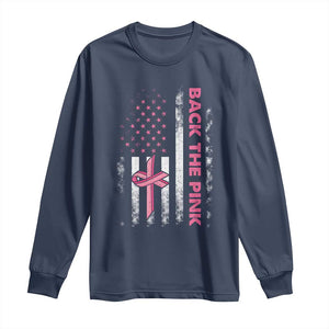 Breast Cancer Awareness Long Sleeve Shirt Back The Pink Warrior American Flag TS11 Navy Print Your Wear