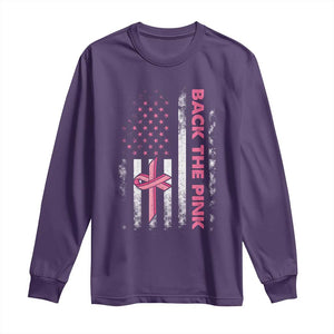 Breast Cancer Awareness Long Sleeve Shirt Back The Pink Warrior American Flag TS11 Purple Print Your Wear