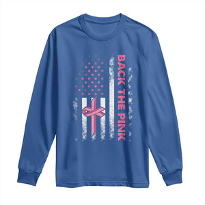 Breast Cancer Awareness Long Sleeve Shirt Back The Pink Warrior American Flag TS11 Royal Blue Print Your Wear