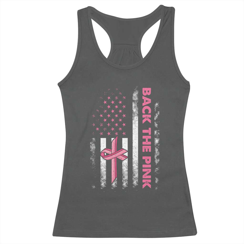 Breast Cancer Awareness Racerback Tank Top Back The Pink Warrior American Flag TS11 Dark Heather Print Your Wear
