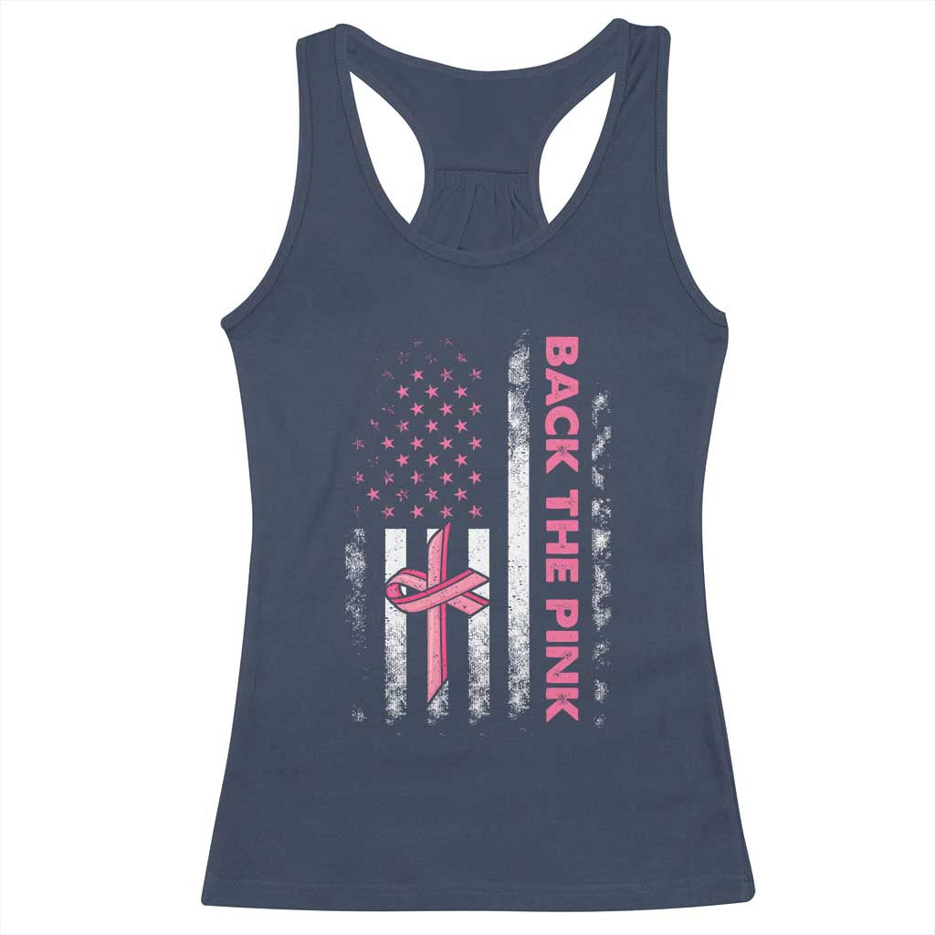 Breast Cancer Awareness Racerback Tank Top Back The Pink Warrior American Flag TS11 Navy Print Your Wear