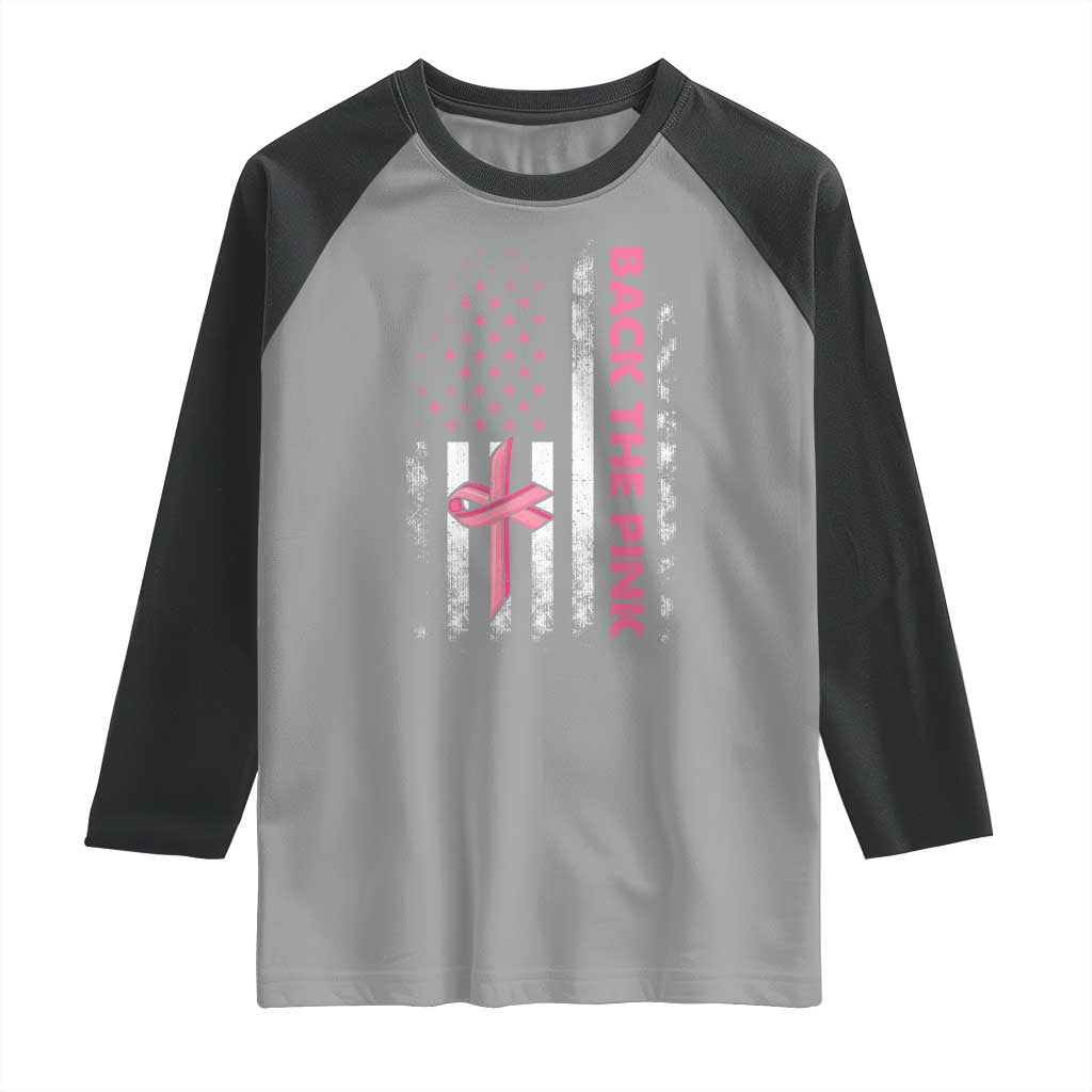 Breast Cancer Awareness Raglan Shirt Back The Pink Warrior American Flag TS11 Sport Gray Black Print Your Wear