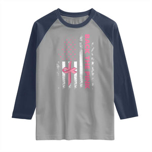 Breast Cancer Awareness Raglan Shirt Back The Pink Warrior American Flag TS11 Sport Gray Navy Print Your Wear