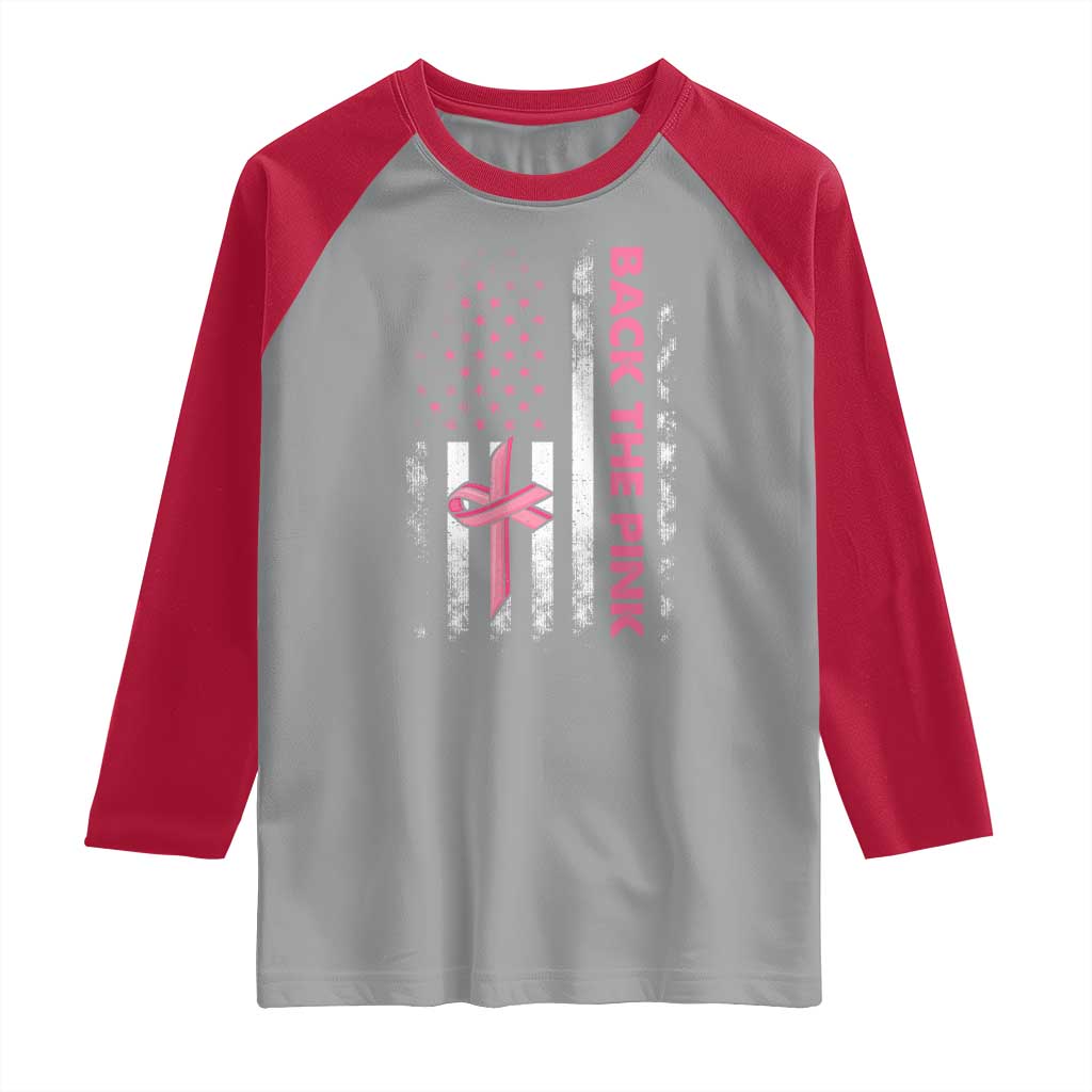 Breast Cancer Awareness Raglan Shirt Back The Pink Warrior American Flag TS11 Sport Gray Red Print Your Wear