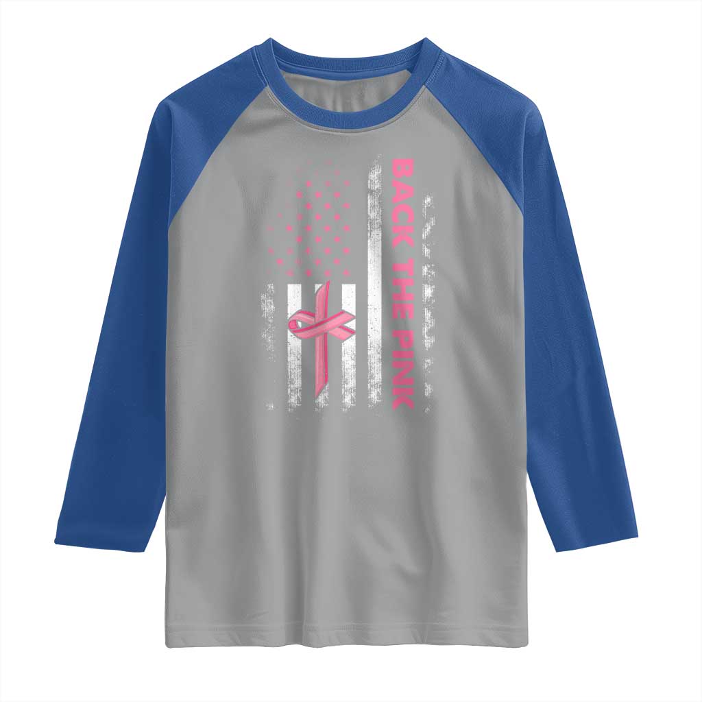 Breast Cancer Awareness Raglan Shirt Back The Pink Warrior American Flag TS11 Sport Gray Royal Print Your Wear