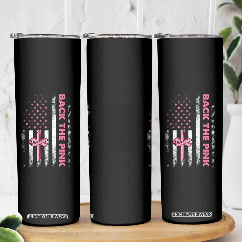 Breast Cancer Awareness Skinny Tumbler Back The Pink Warrior American Flag TS11 Print Your Wear