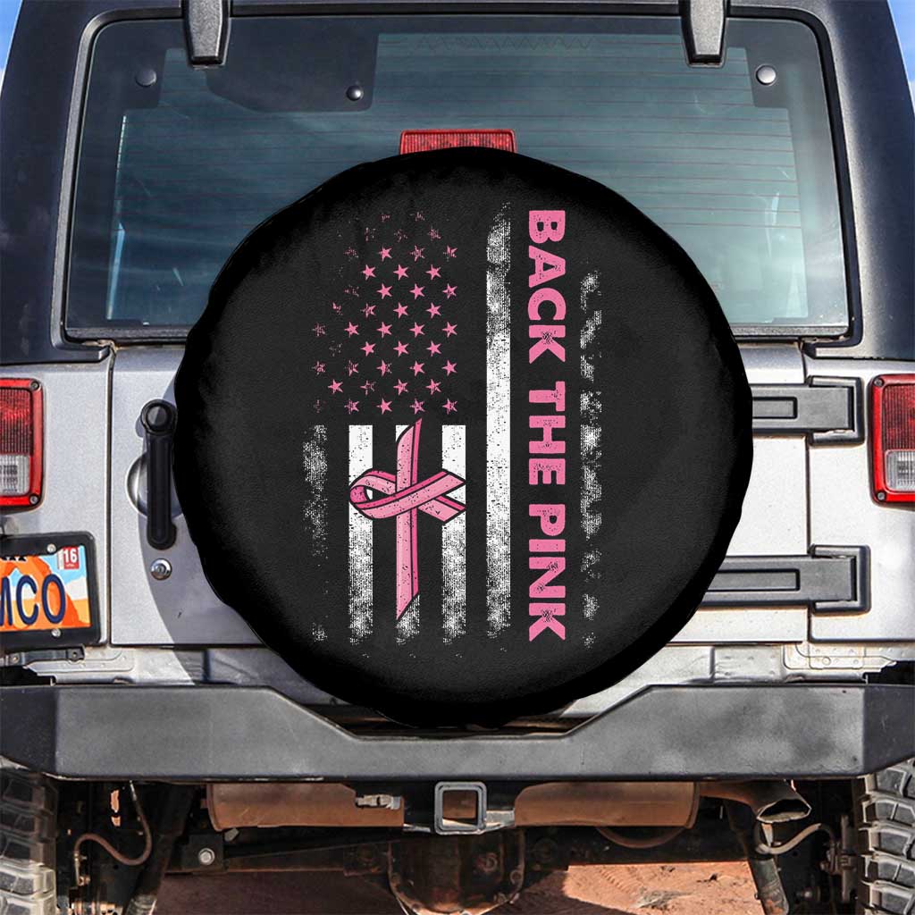 Breast Cancer Awareness Spare Tire Cover Back The Pink Warrior American Flag TS11 No hole Black Print Your Wear