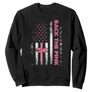 Breast Cancer Awareness Sweatshirt Back The Pink Warrior American Flag TS11 Black Print Your Wear