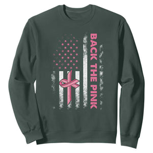 Breast Cancer Awareness Sweatshirt Back The Pink Warrior American Flag TS11 Dark Forest Green Print Your Wear