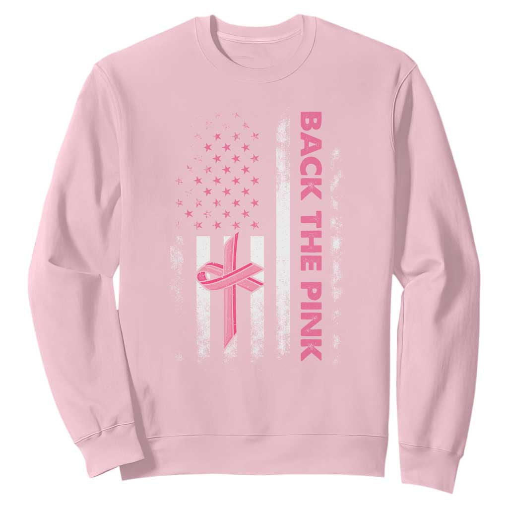 Breast Cancer Awareness Sweatshirt Back The Pink Warrior American Flag TS11 Light Pink Print Your Wear