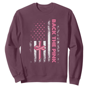 Breast Cancer Awareness Sweatshirt Back The Pink Warrior American Flag TS11 Maroon Print Your Wear