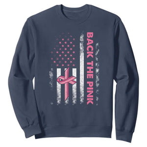 Breast Cancer Awareness Sweatshirt Back The Pink Warrior American Flag TS11 Navy Print Your Wear