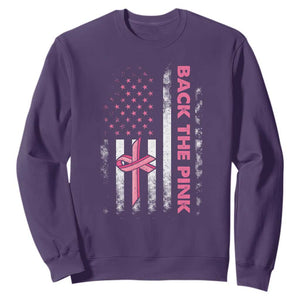Breast Cancer Awareness Sweatshirt Back The Pink Warrior American Flag TS11 Purple Print Your Wear
