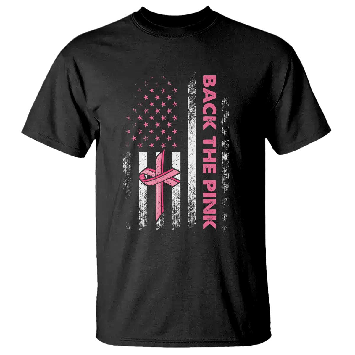 Breast Cancer Awareness T Shirt Back The Pink Warrior American Flag TS11 Black Print Your Wear