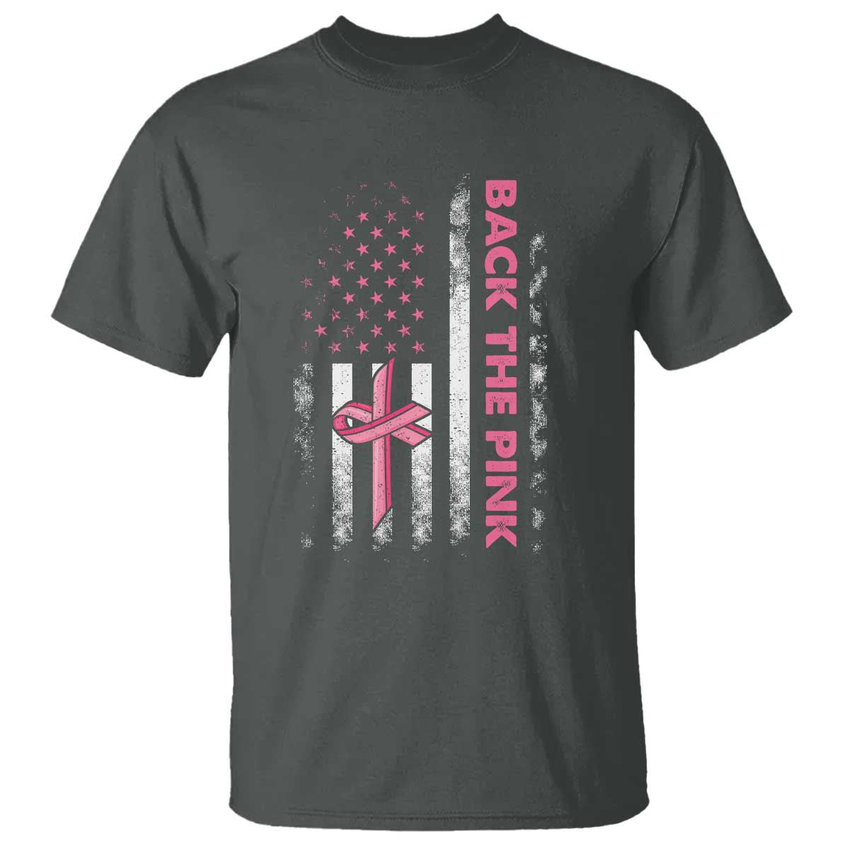 Breast Cancer Awareness T Shirt Back The Pink Warrior American Flag TS11 Dark Heather Print Your Wear