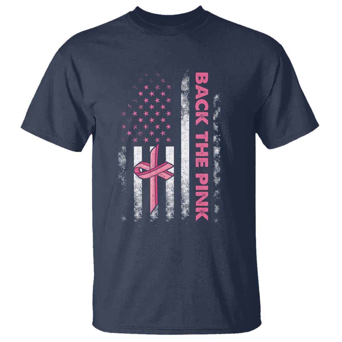 Breast Cancer Awareness T Shirt Back The Pink Warrior American Flag TS11 Navy Print Your Wear