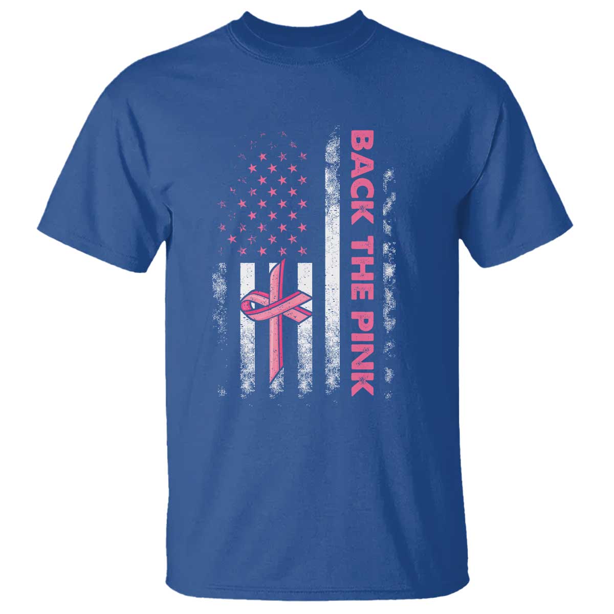 Breast Cancer Awareness T Shirt Back The Pink Warrior American Flag TS11 Royal Blue Print Your Wear