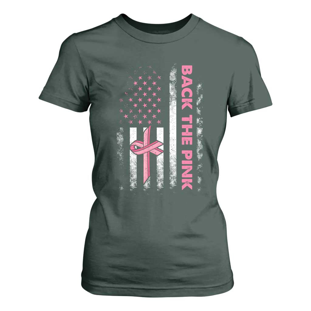Breast Cancer Awareness T Shirt For Women Back The Pink Warrior American Flag TS11 Dark Forest Green Print Your Wear