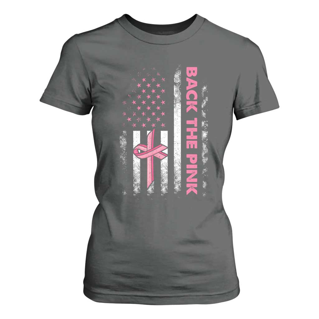 Breast Cancer Awareness T Shirt For Women Back The Pink Warrior American Flag TS11 Dark Heather Print Your Wear