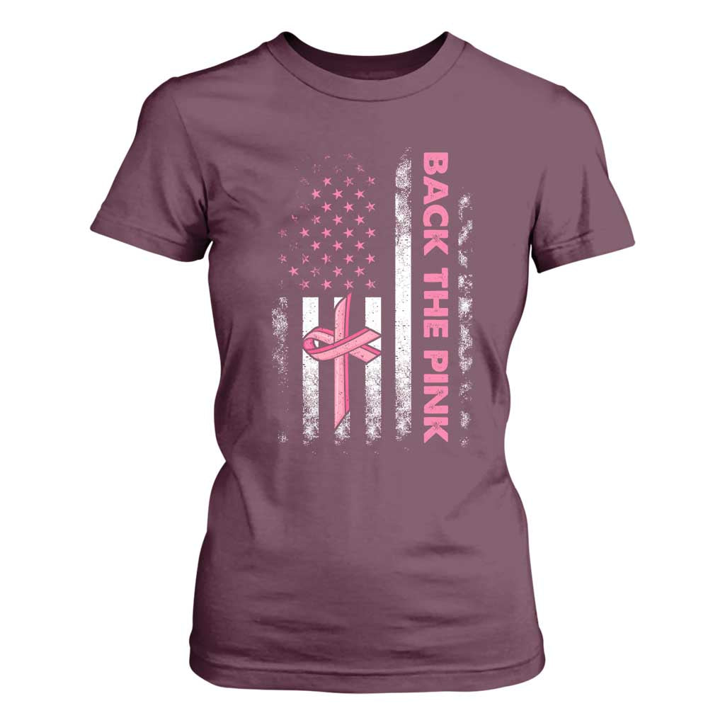 Breast Cancer Awareness T Shirt For Women Back The Pink Warrior American Flag TS11 Maroon Print Your Wear