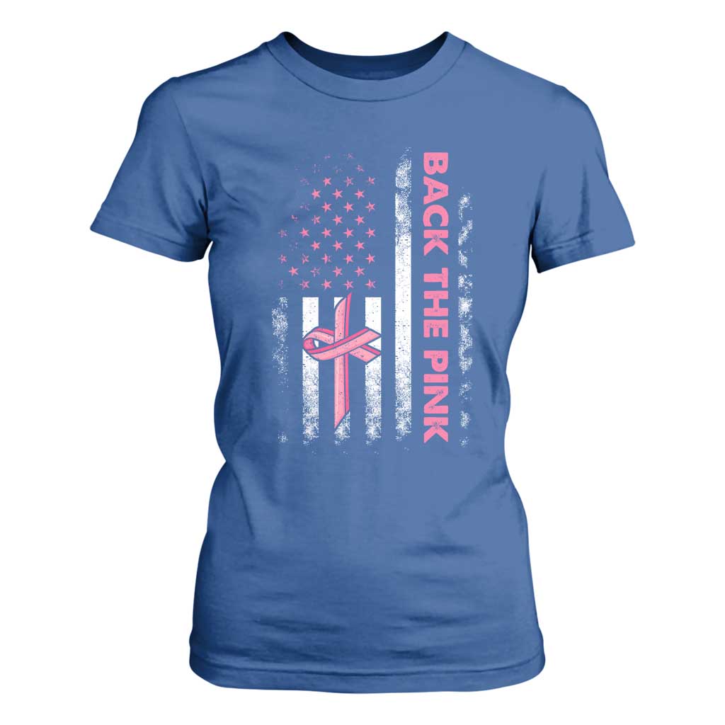 Breast Cancer Awareness T Shirt For Women Back The Pink Warrior American Flag TS11 Royal Blue Print Your Wear
