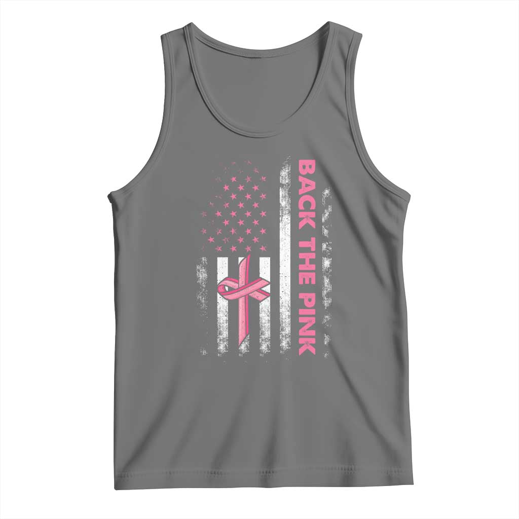 Breast Cancer Awareness Tank Top Back The Pink Warrior American Flag TS11 Black Heather Print Your Wear