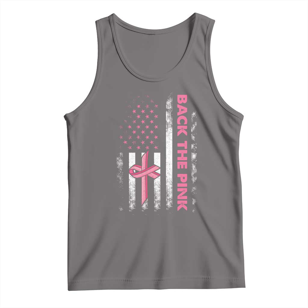 Breast Cancer Awareness Tank Top Back The Pink Warrior American Flag TS11 Deep Heather Print Your Wear